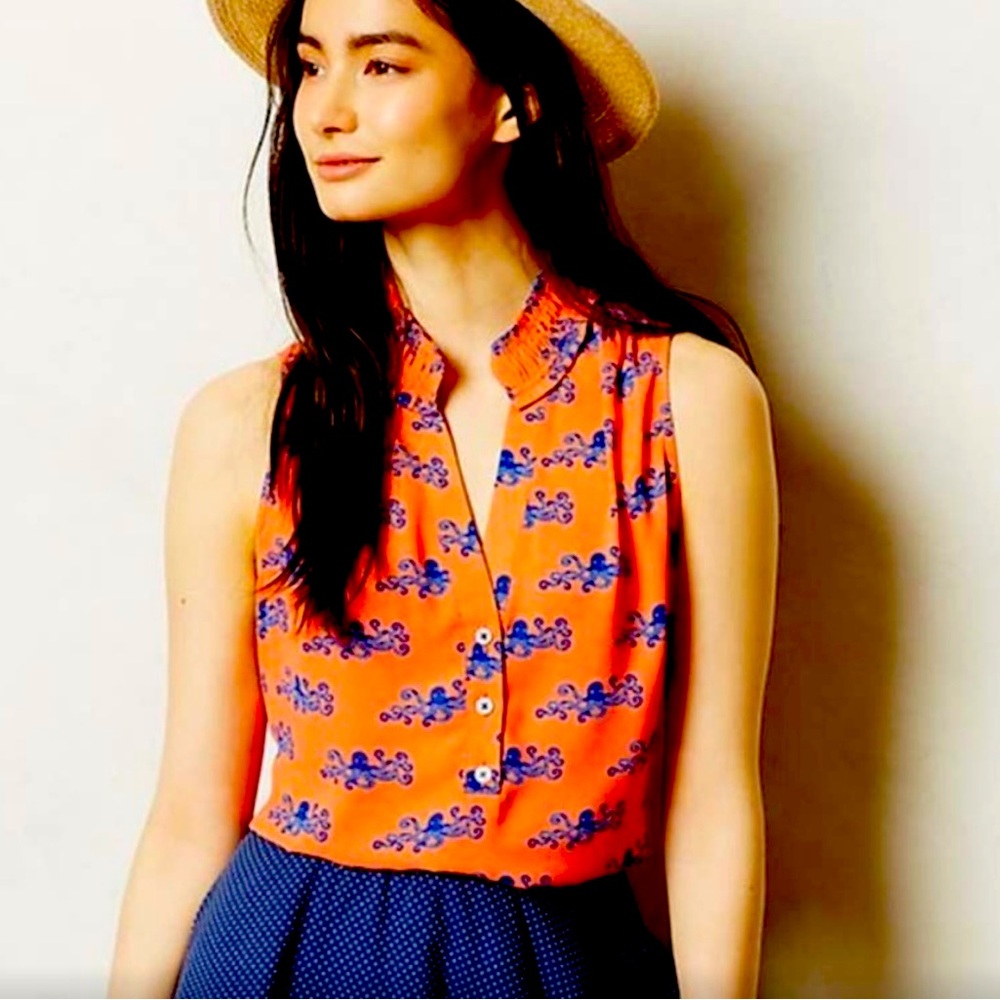 Anthropologie blue octopus blouse